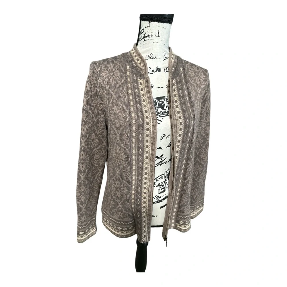 Appleseeds Brown Nordic Fair Isle Wool Blend Patterned Knit Cardigan Sweater M